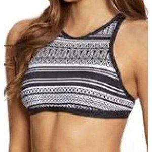 NWT Jag M Harbour Stripe High Neck Bikini Bra Top Medium Black White Print